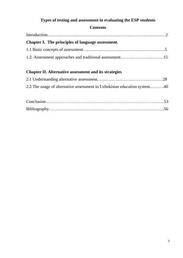 Types of testing and assessment in evaluating the ESP students 1