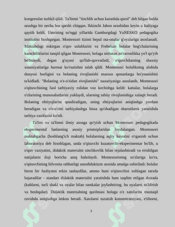 Mariya montessori metodikasi asosida tarbiya berishning bola rivojlanishidagi o'rni 5