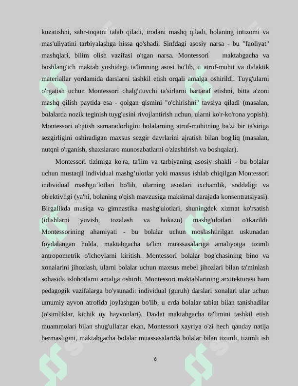 Mariya montessori metodikasi asosida tarbiya berishning bola rivojlanishidagi o'rni 6