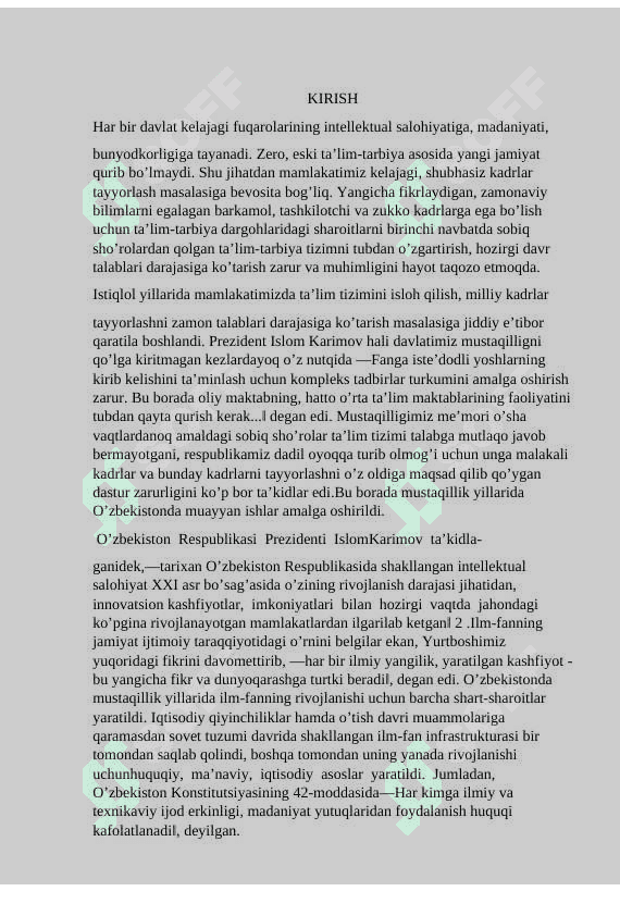 Tarbiyaviy ishlarni tashkil etishda prezidentimizning yoshlarni bo’sh vaqtini mazmunli o’tkazishga oid beshta muhim tashabbus mezonlaridan foydalanish. 2