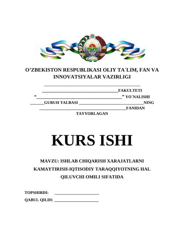 ISHLAB CHIQARISH XARAJATLARNI KAMAYTIRISH-IQTISODIY TARAQQIYOTNING HAL QILUVCHI OMILI SIFATIDA