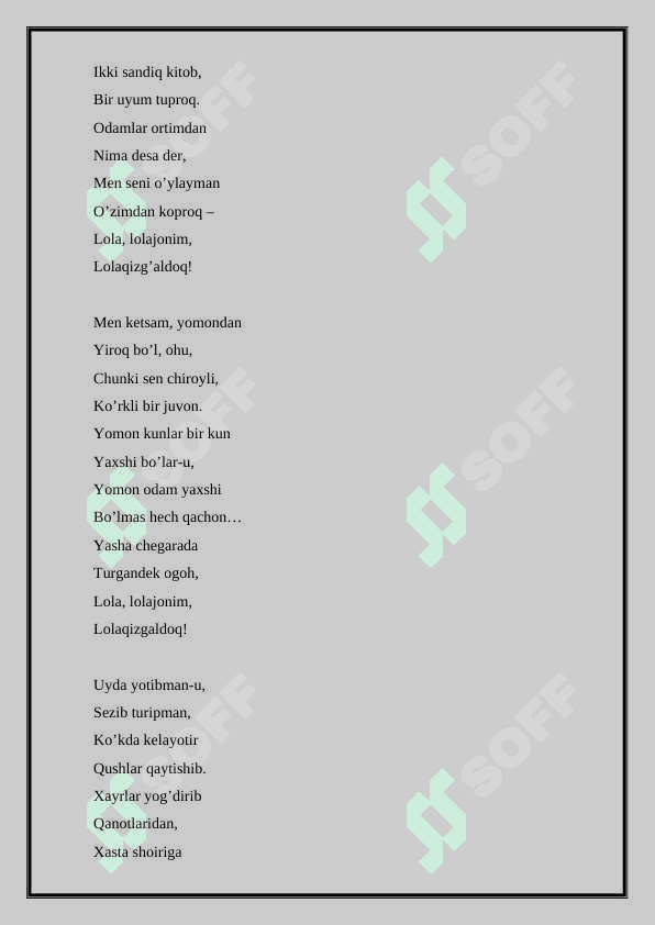 “Lolaqizg’aldoq” she’ri tahlili - Muhammad Yusufning 2