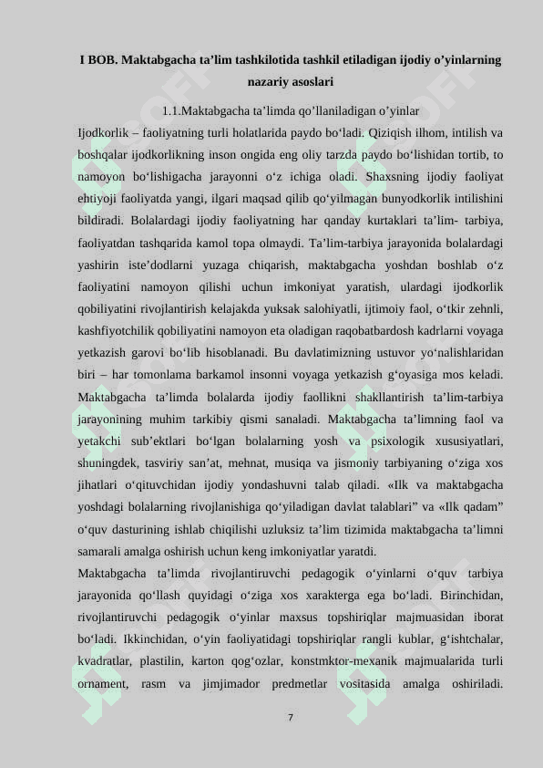Maktabgacha ta’lim tashkilotida tashkil etiladigan ijodiy o’yinlar 7