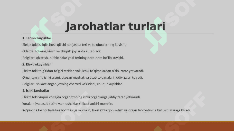 Elektr tokidan yoki boshqa jarohatlardan zararlanganlarga birinchi yordam ko‘rsatish 6