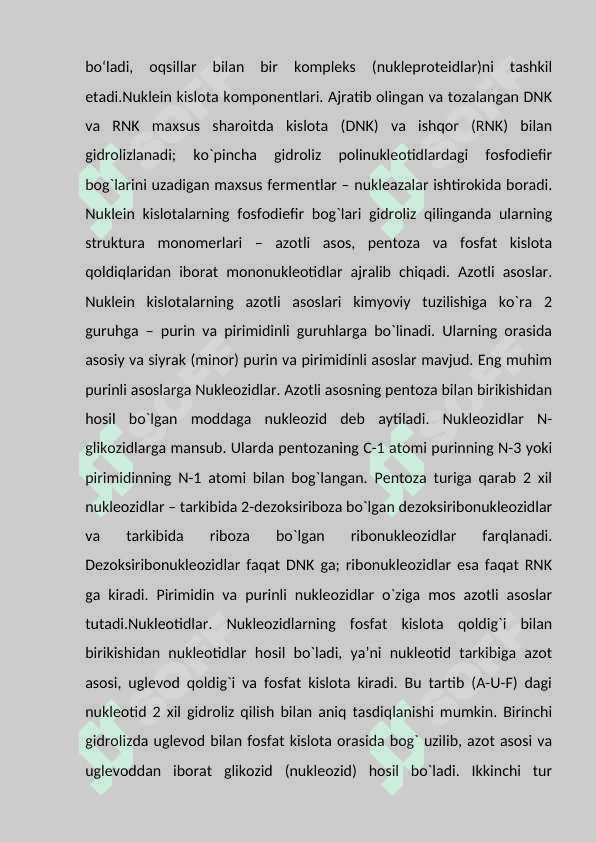Nukleozidlar Nukleotidlar. Nukleozidlarning mono- va polifosfatlari. Nuklein kislotalar tuzilishi. Lipidlar. Sovunlanadigan oddiy lipidlar. Uchatsilglitseridlar. Sovunlanadigan murakkab lipidlar. Tuzilishi va hossalari. 2