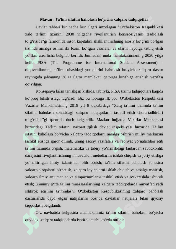 Ta'lim sifatini baholash bo'yicha xalqaro tadqiqotlar 2