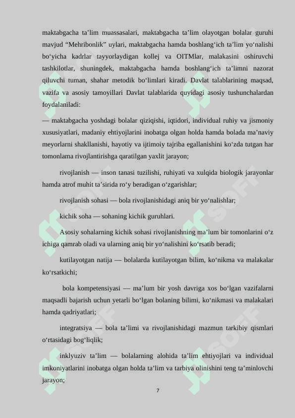 va maktabgacha yoshdagi bolalar rivojlanishiga qo‘yiladigan davlat talablari 7