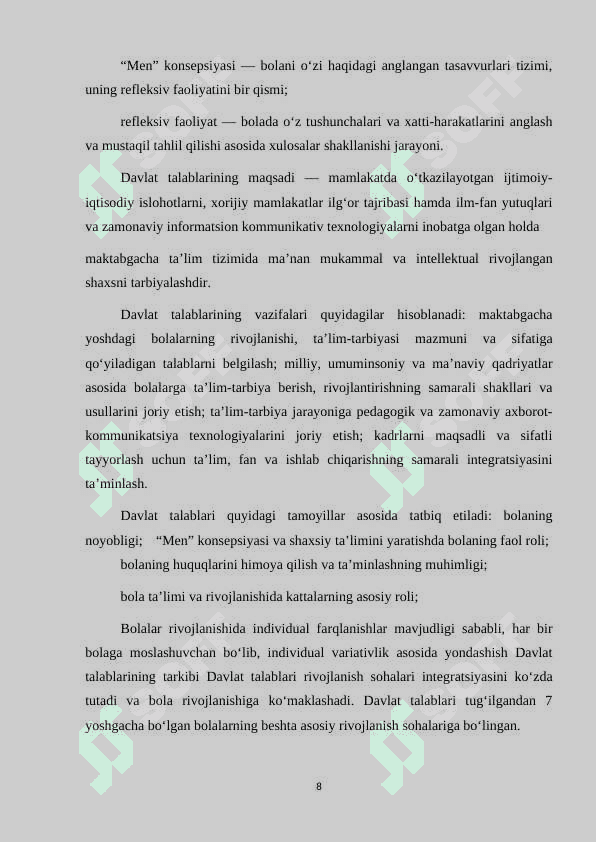 va maktabgacha yoshdagi bolalar rivojlanishiga qo‘yiladigan davlat talablari 8