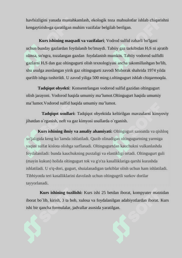 Konsentrlangan vodorod sulfid gazidan oltingugurt olish jarayoni. 3