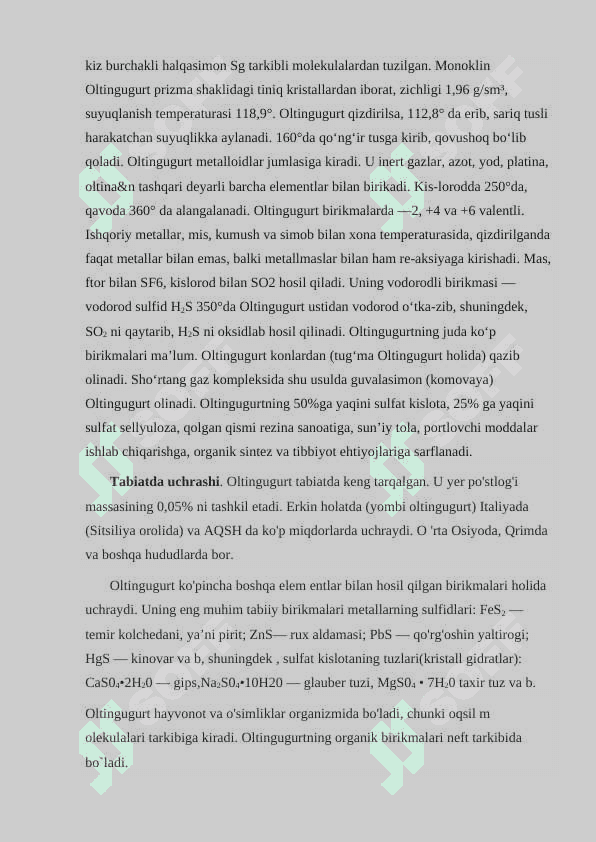 Konsentrlangan vodorod sulfid gazidan oltingugurt olish jarayoni. 8