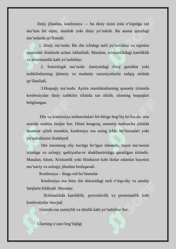 Konfessiya tushunchasining mohiyati va O'zbekistonda faoliyat yurituvchi diniy konfessiyalarning tasnifi 4