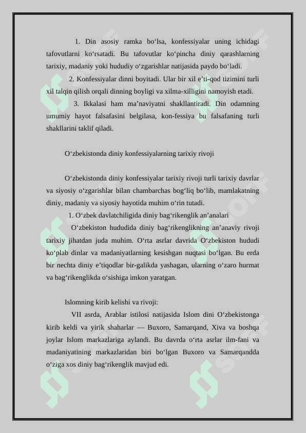 Konfessiya tushunchasining mohiyati va O'zbekistonda faoliyat yurituvchi diniy konfessiyalarning tasnifi 5