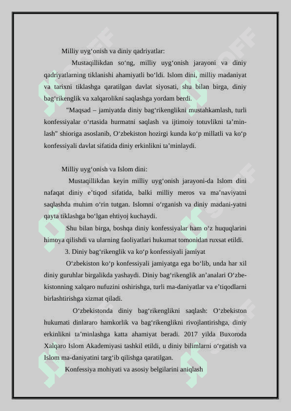 Konfessiya tushunchasining mohiyati va O'zbekistonda faoliyat yurituvchi diniy konfessiyalarning tasnifi 7
