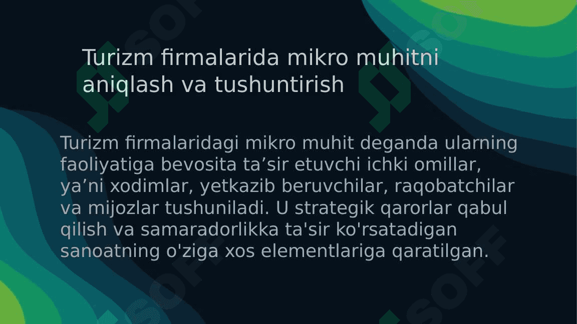 Turoperatorlarning turistik firmalarining mikro va makro muhitini o'rganish. 3