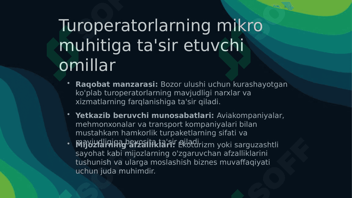 Turoperatorlarning turistik firmalarining mikro va makro muhitini o'rganish. 4