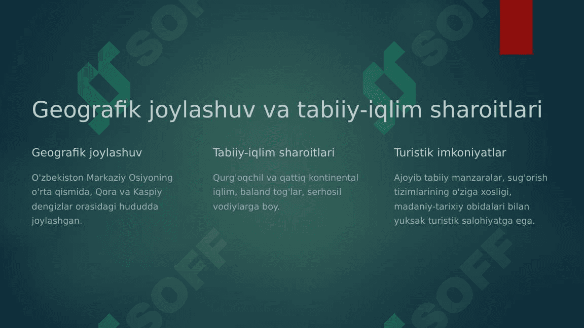 O'zbekistonni turistik rayonlashtirishdagi yetakchi omillar tahlili 2