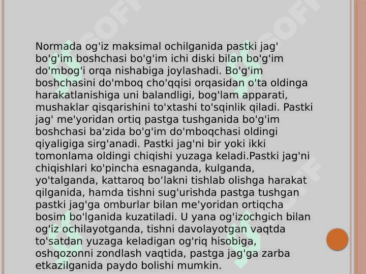 Pastki jagʻ chiqishida kuzatiladigan       asoratlar va davolash usullari 2