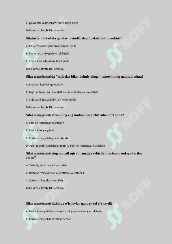 Sifat Menejmenti fanidan 200 ta test javoblari bilan 4