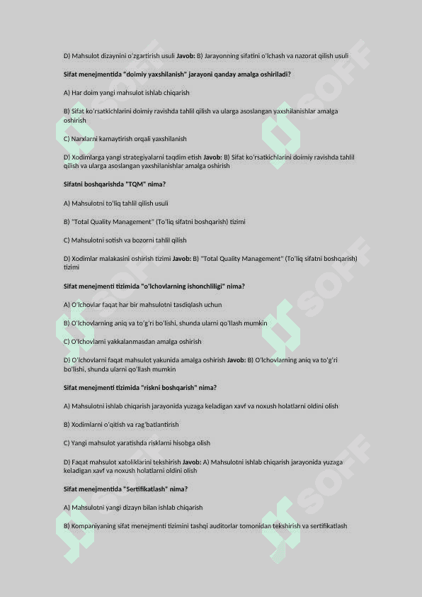 Sifat Menejmenti fanidan 200 ta test javoblari bilan 8