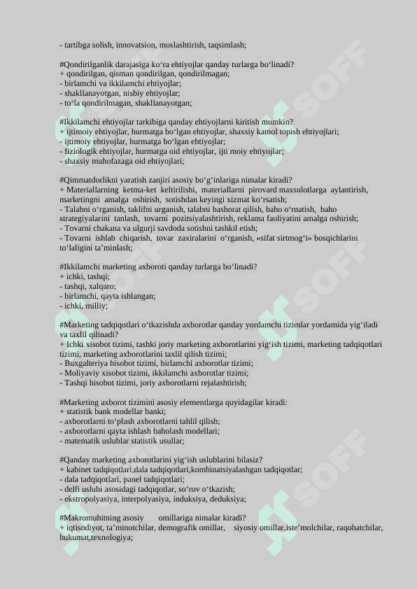 Marketing Fanidan 200 ta test javoblari bilan 6
