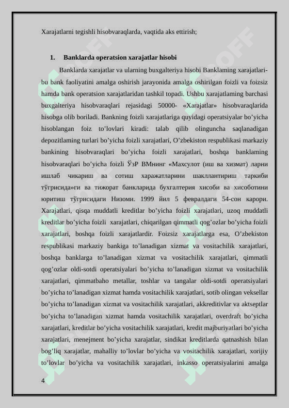 Banklarning xarajatlari va ularning hisobi. 4