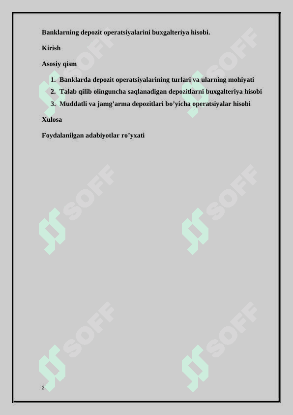 Banklarning depozit operatsiyalarini buxgalteriya hisobi 2