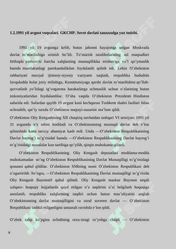 Sho’ro tuzumini inqirozining muqararligi,  mustaqillik sari yo’l. 8