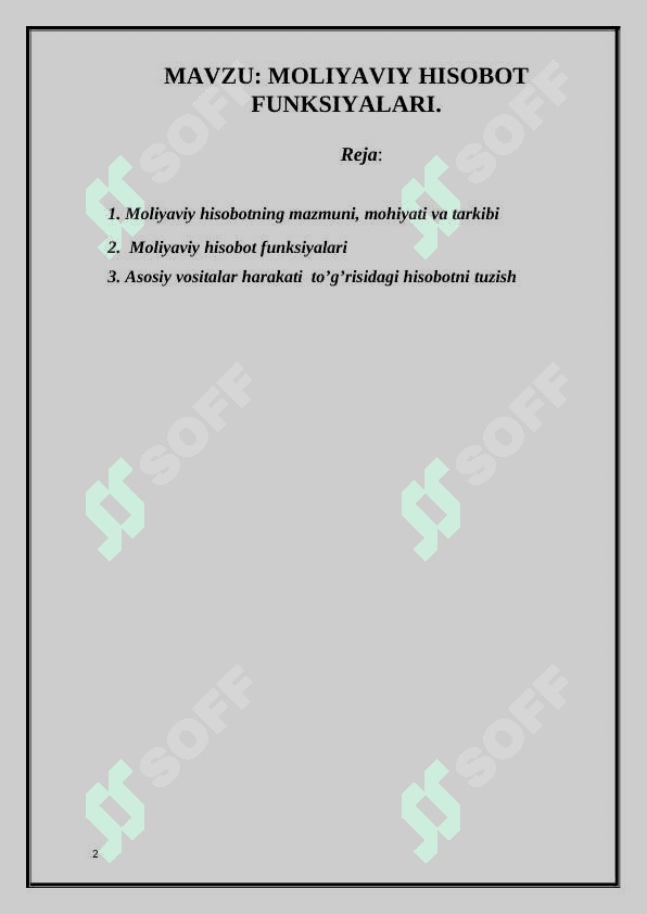 Moliyaviy hisobot funksiyalari. 2