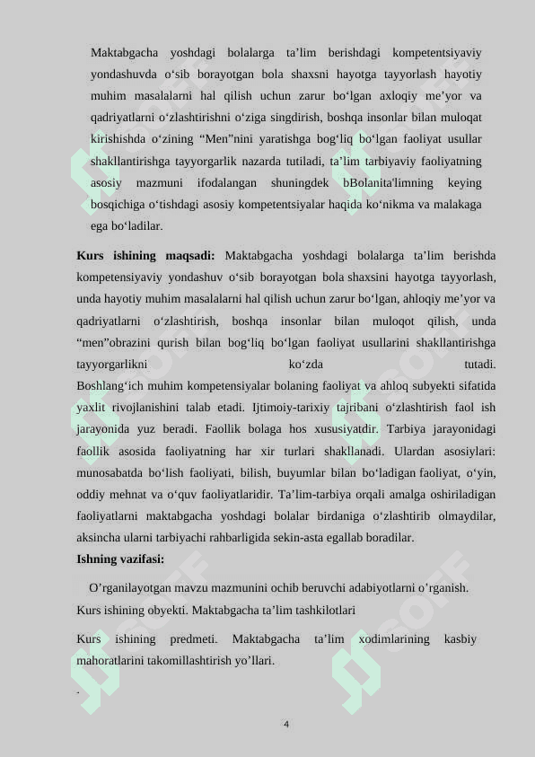 Tarbiyachining kasbiy kompetensiyalari 4