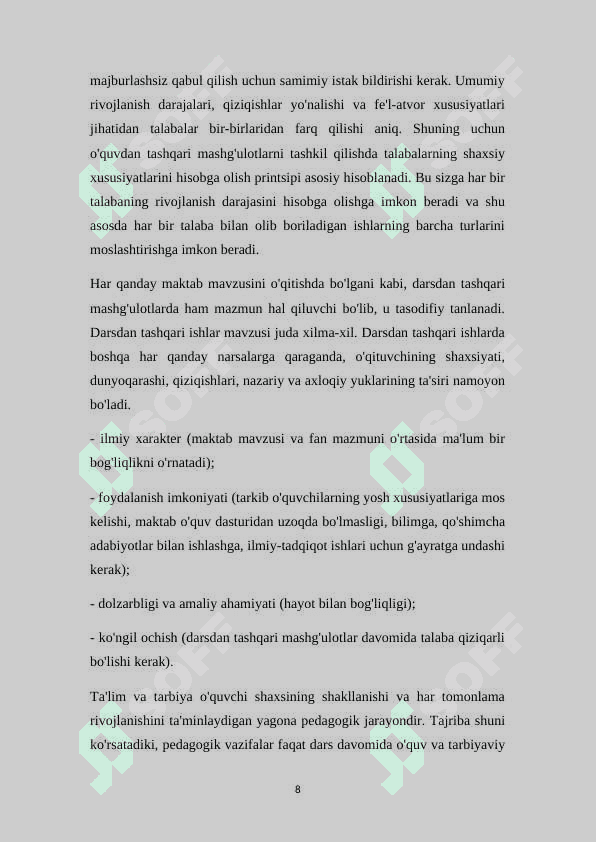 Darsdan tashqari vaqtdagi tarbiyaviy ishlarni tashkil etish texnologiyalari 8