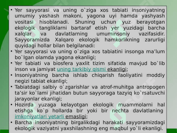 Xilma-xillik muammlari. Tabiatni ekologiya bilan bog’liqligi 2