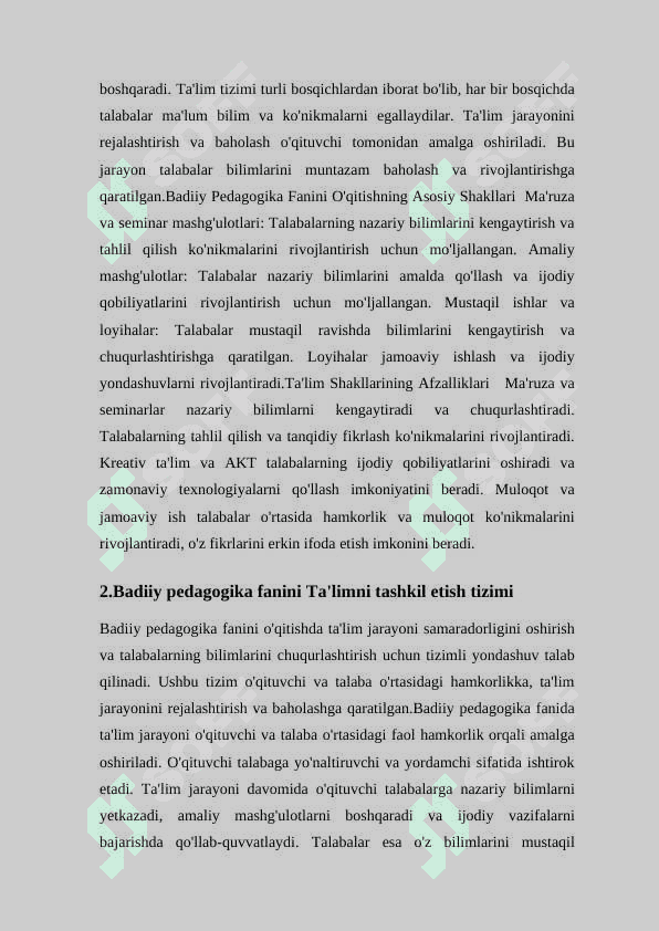 Badiiy pedagogika fanini o'qitish shakllari 3
