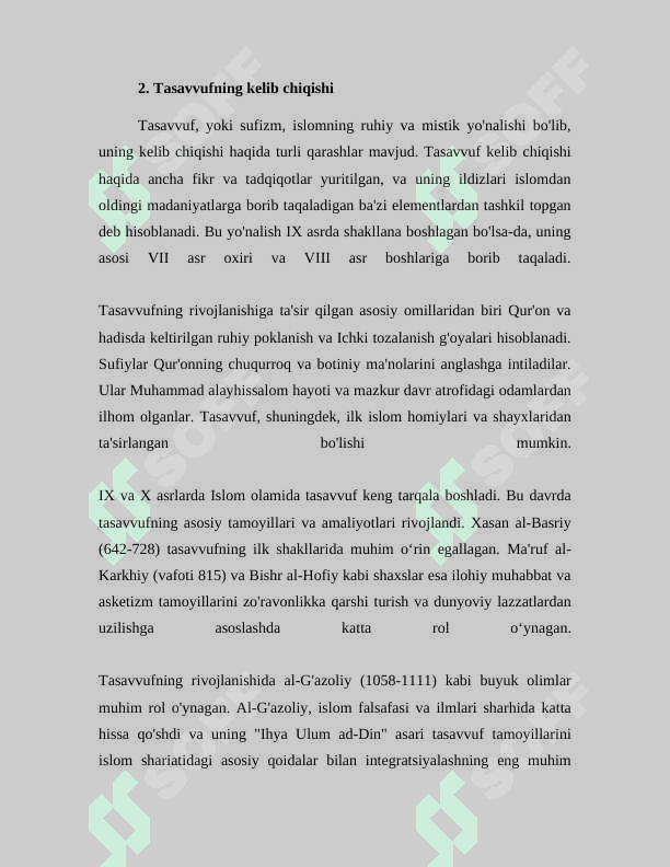 Tasavvuf tushunchasi va uning  mohiyati. Tasavvufning  kelibchiqishi, mazmuni va rivoj 5