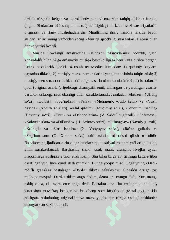 O'zbekiston xalq xofizi Fattaxon Mamadaliyevning maqom va katta ashula ijro qilish uslublari 8