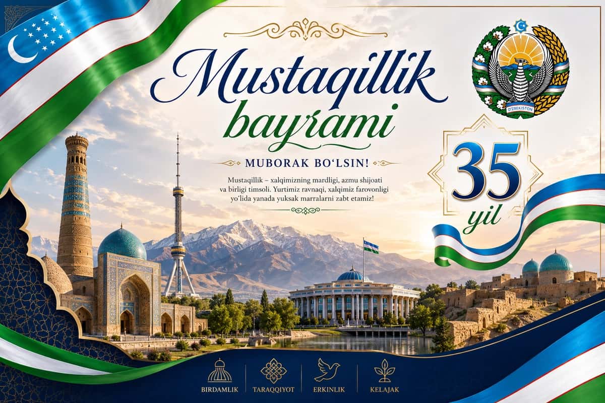 O‘zbekiston Mustaqillik Bayrami — 35 Yillik Muborak Tabriknoma Dizayni 1