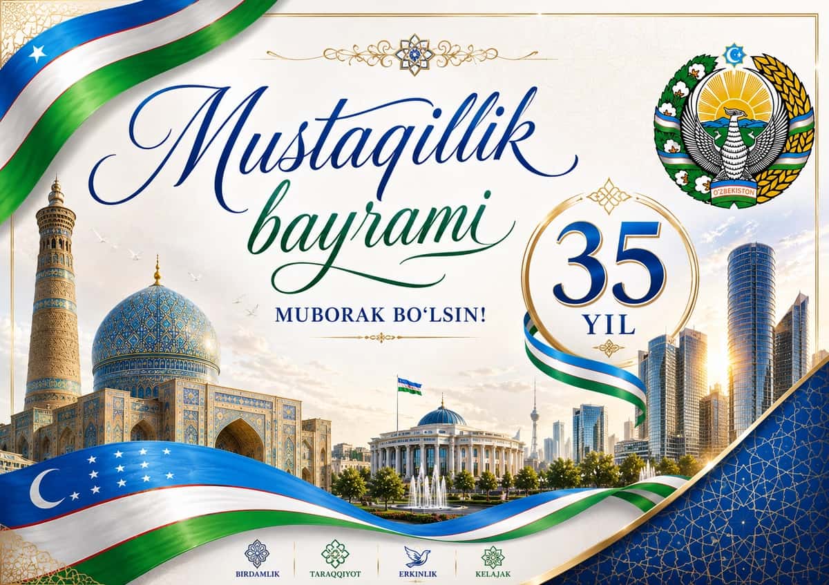 O‘zbekiston Mustaqillik Bayrami — 35 Yillik Muborak Tabriknoma Dizayni 1