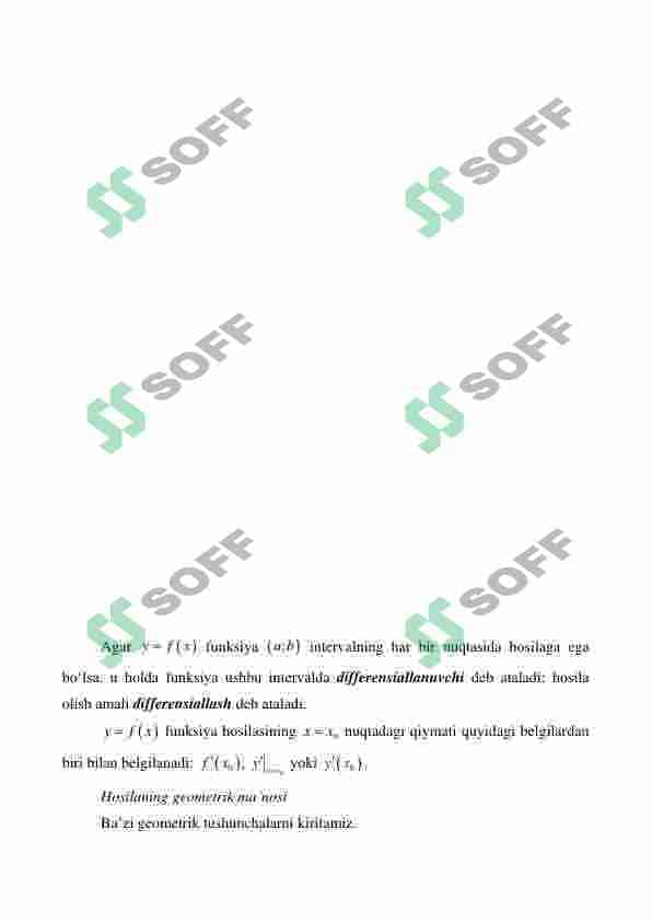 . Funksiyaning  differensiali. Yuqori tartibli hosilalar va differensiallar. 2