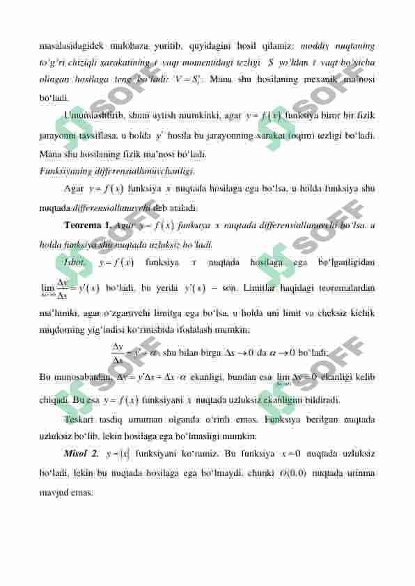 . Funksiyaning  differensiali. Yuqori tartibli hosilalar va differensiallar. 3