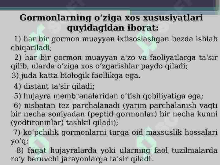 Gormonoidlar. Prostaglandinlar va ularning biologik xususiyatlari 2