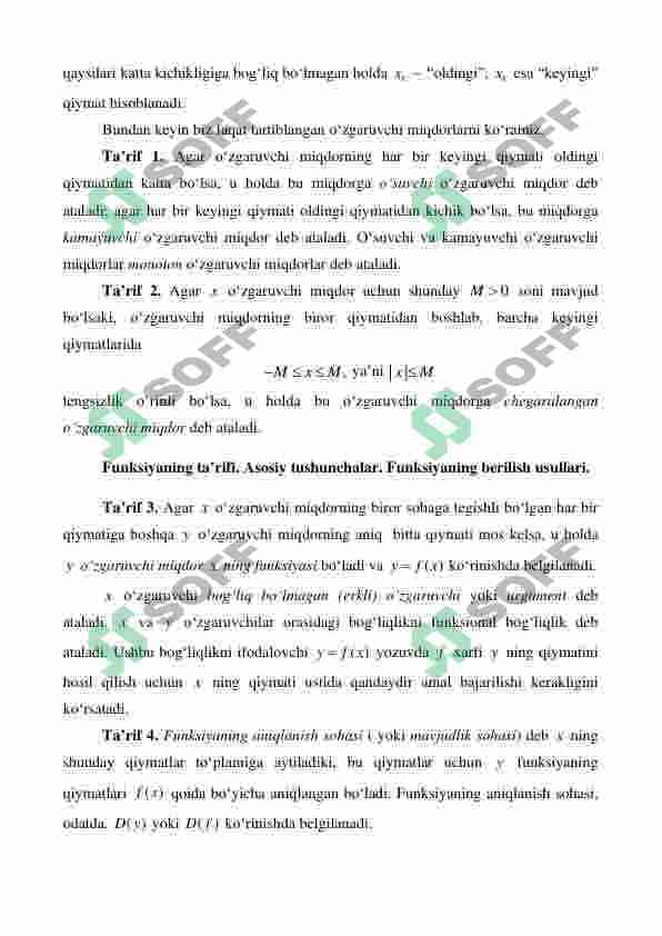 Funksiya. Funksiyalarning asosiy xossalari. Limitlar haqidagi asosiy teoremalar. 3