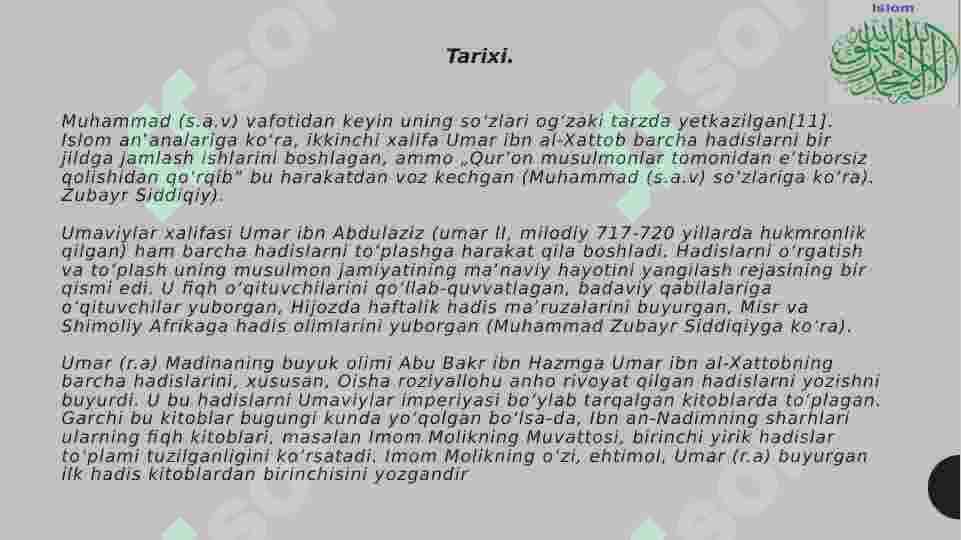 "Islom dinida hadis ilmi" 4