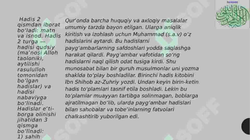 "Islom dinida hadis ilmi" 7