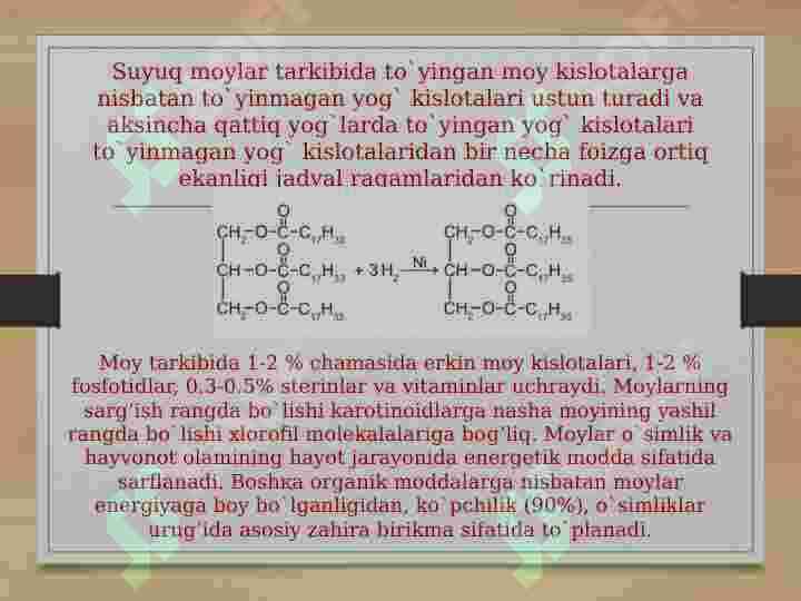 "Yog`lar va yog`simon birikmalar, ya`ni lipoidlar" 4