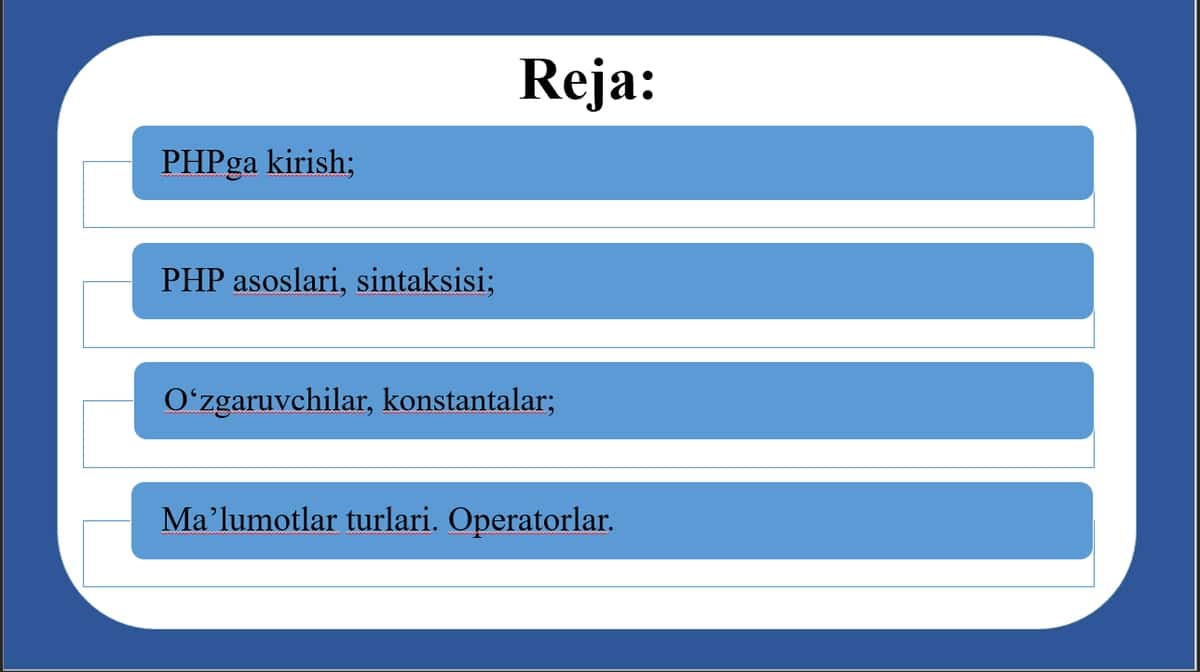 PHP asoslari, sintaksisi; 2
