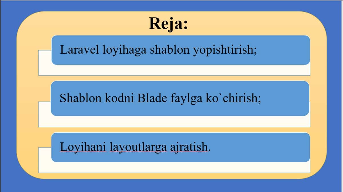 Laravel loyihaga shablon yopishtirish va layoutlarga ajratish 2