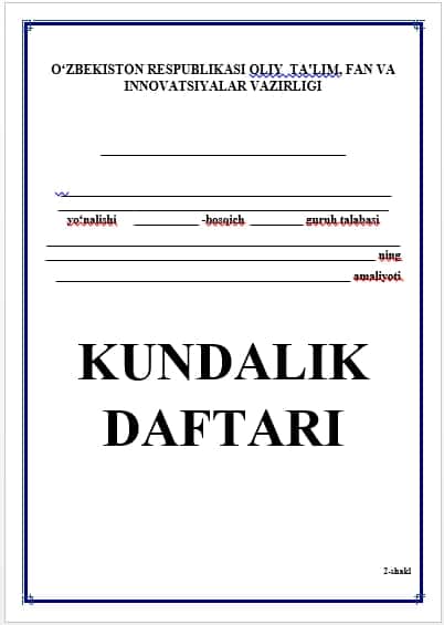 Malakaviy amaliyot daftarchasi 1