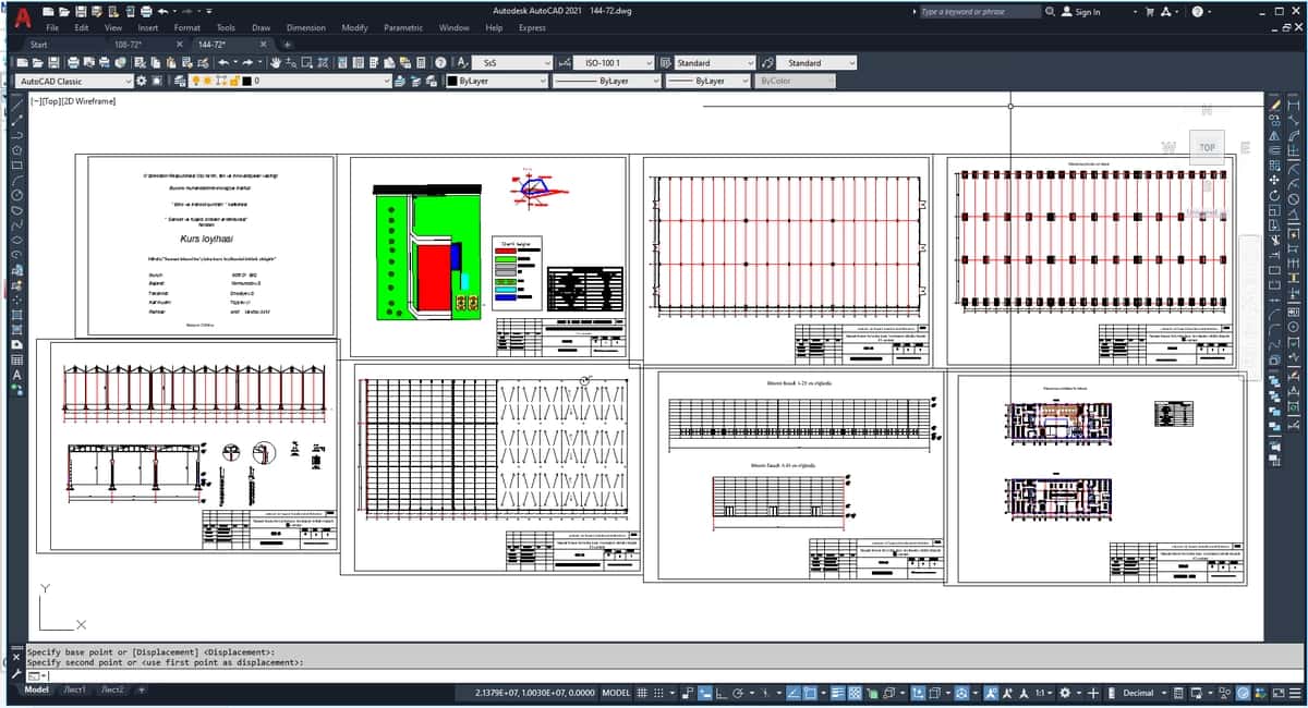 144-72 mm Sanoat binosi bo'yicha kurs loyihasi. DWG AutoCAD 1