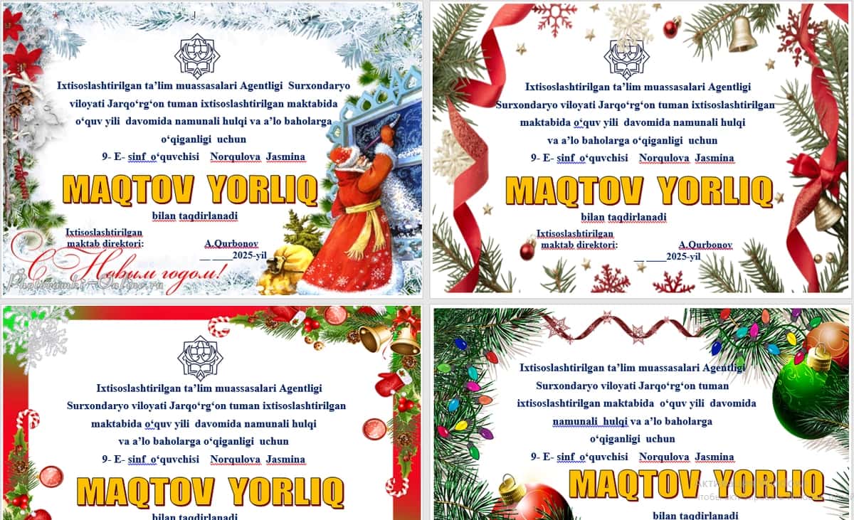 Faxriy  va maqtov  yorliqlari 1