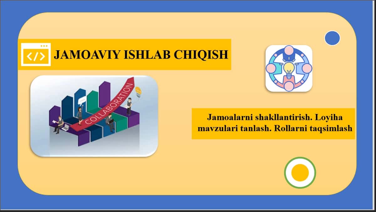 Jamoalarni shakllantirish. Loyiha mavzulari tanlash. Rollarni taqsimlash 1