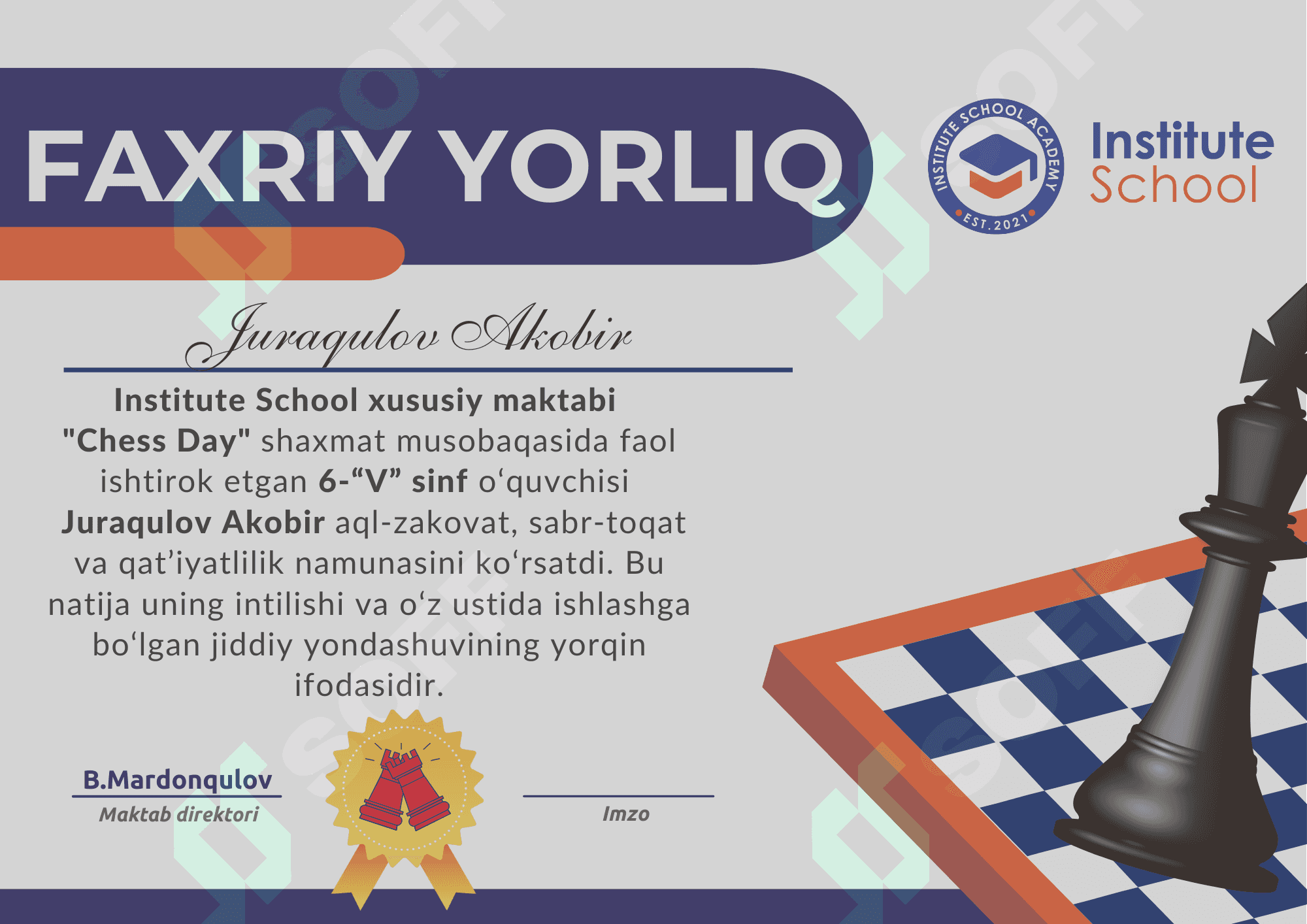 Maqtov yorlig'i Shablon Shaxmat 1